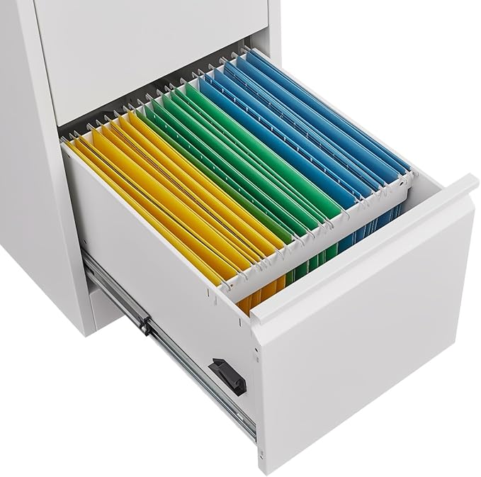 4 Drawer File Cabinet with Lock, Vertical Filing Cabinet for Home Office Garage, Metal Lockers Steel Lockable Drawer Storage Organizer for Letter Size/a4/Legal Files White