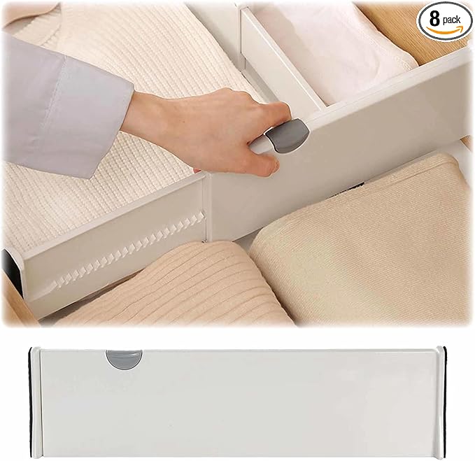 8 Pack Drawer Dividers 3.94" High, 14.94"-21.26" Adjustable Dresser Drawer Organizers for Clothes, Expandable Dresser Separators in Bedroom/Bathroom/Kitchen Organization and Storage