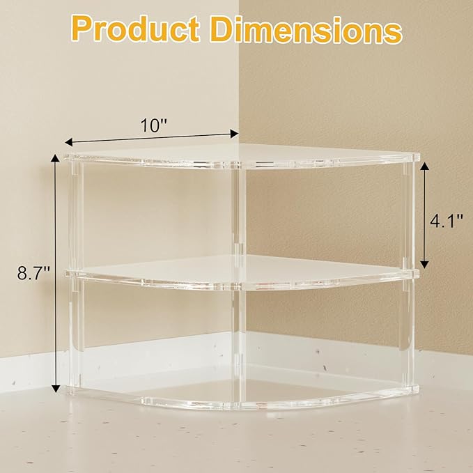 2 Pack Acrylic Plate Organizer for Cabinet, Corner Kitchen Cabinet Countertop Dish Organizer Shelf Kitchen Plate Rack Holder for Plates, Dishes, Bowls
