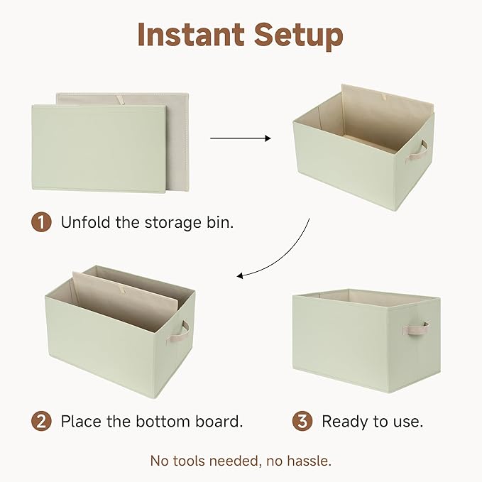 StorageWorks Closet Organizers and Storage Baskets, Organization and Storage Bins for Shelves, Fabric Organizer Bins for Clothes Storage, Light Green, Extra Large, 3-Pack