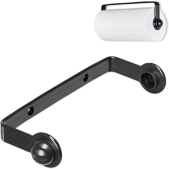 Spectrum Paper Towel Holder for Under Cabinet Easy Install Wall Mounted Plastic Hanging Paper Roll Rack for Kitchen Bathroom Storage, Durable Mount Towel Dispenser for Standard & Jumbo Rolls, Black