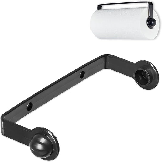Spectrum Paper Towel Holder for Under Cabinet Easy Install Wall Mounted Plastic Hanging Paper Roll Rack for Kitchen Bathroom Storage, Durable Mount Towel Dispenser for Standard & Jumbo Rolls, Black