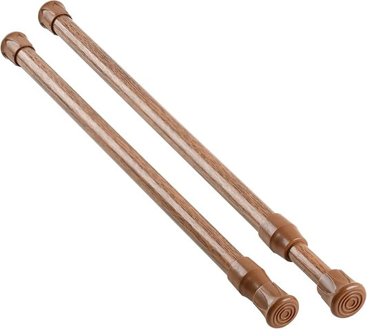 KXLIFE 2 Pack Small Spring Tension Curtain Rod 12 to 20 Inch, Thin Tension Rod No Drill for Window Cupboard Closet, Oak