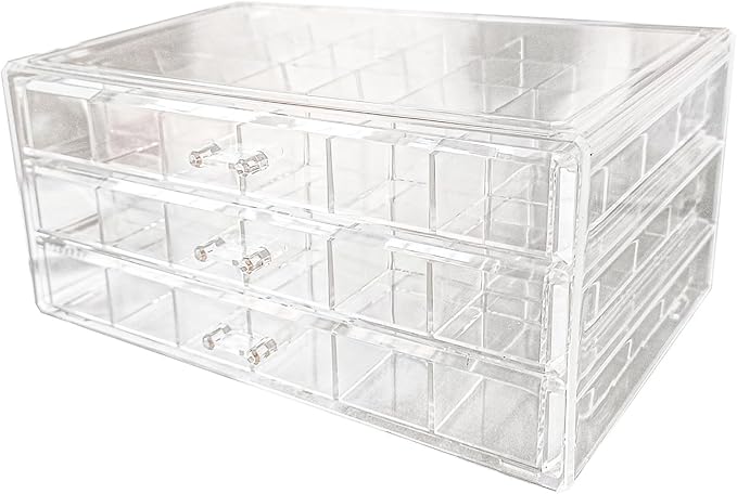 Acrylic Transparent Earrings Jewelry Organizer with 3 Drawers 72 grids, Stackable Necklace Rings Display Storage Case Box Holder, Clear