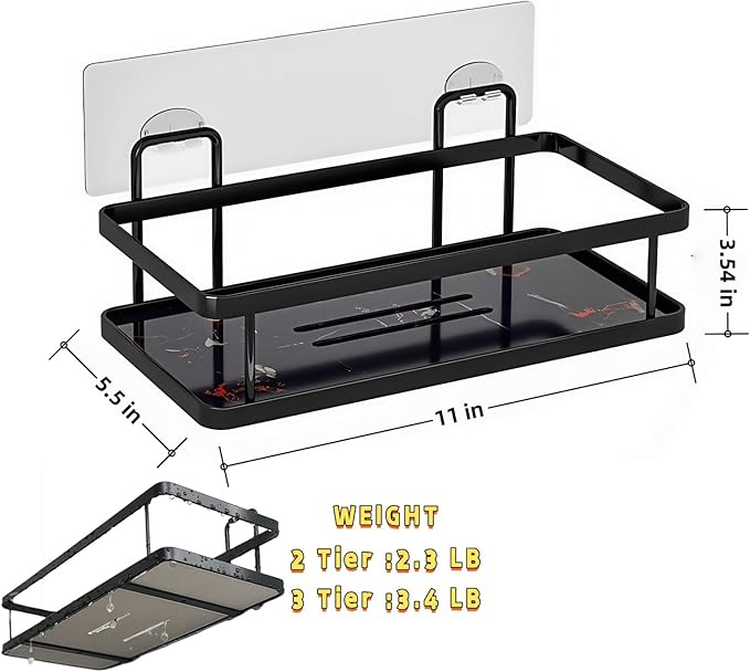 Wall-Mounted Bathroom Shelf,Shower Caddies,2 or 3 Tiers, Metal Storage Rack, Black and White Options (White, 3Tier)