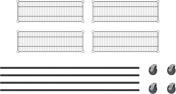 Commercial NSF Listed Black Epoxy Mobile Wire Shelving Kit 12" x 36" x 80", with 4 Shelves Perfect for Warehouse, Walk-in Refrigerator, Freezer, Grocery Store, Restaurant, Dishroom