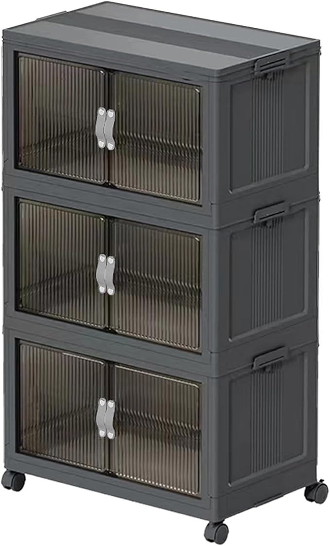 ONAIL Stackable Storage Bins with Lids Open Front, 155Qt Large Plastic Foldable Containers for Clothes, 3 Pack Multifunctional Collapsible Storage Boxes for Home, Pantry, Office (S, Gray 3-Tier)
