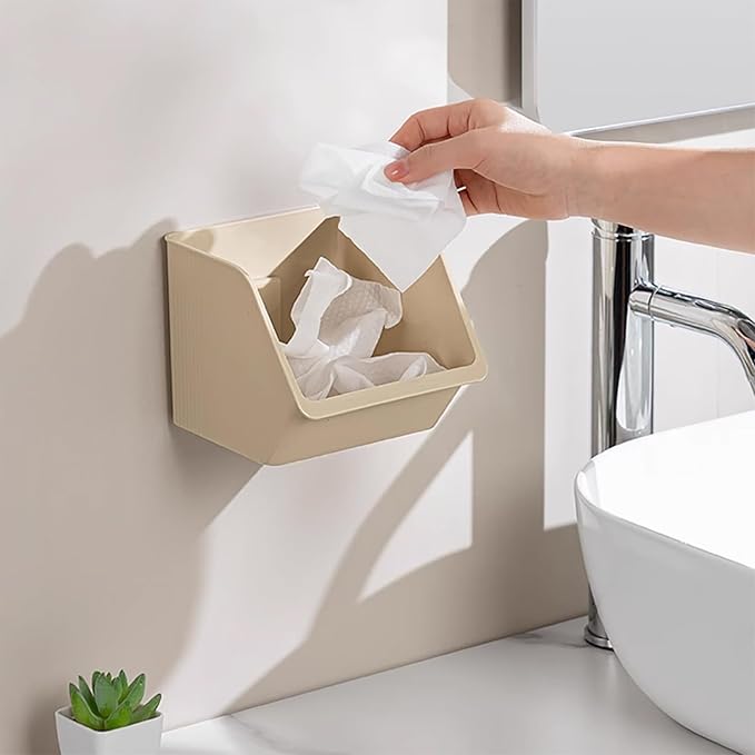 3-Pack Small Beige Storage Baskets, Plastic Storage Bins Kitchen Wall Organizer and Acrylic Shelves, Spice Organizer, Adhesive Spice Rack Wall Mount for Countertop/Cabinet/Bathroom