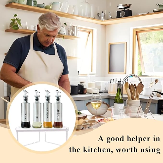 1 PCS Corner Cabinet Organizer Shelf - Set of 1 Kitchen Counter Shelves, Stackable & Expandable Storage Rack for Seasoning Storage, for Easy Access to Spices, Herbs & More (White)
