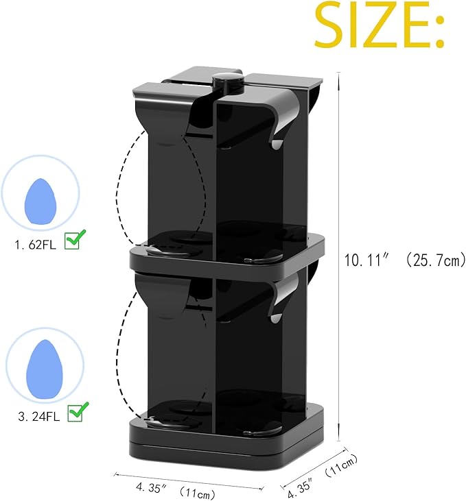 Organizer for Mio/KoolAid Liquid Water Enhancer - 2-Tier Spinning Holder for 8 Liquid Water Enhancers (Fits 3.24oz & 1.62oz), Stackable ABS Storage, Space-Saving Countertop Dispenser (Black)