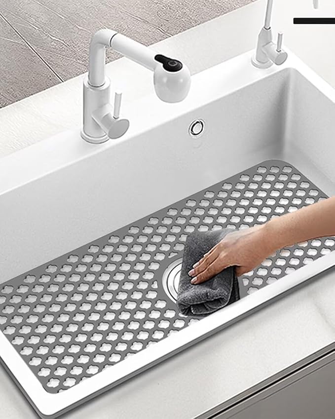 SEEK RARE Kitchen Sink Mat 28 x 15in Silicone Sink Mat Non Slip Sink Protector for Farmhouse Kitchen Grey