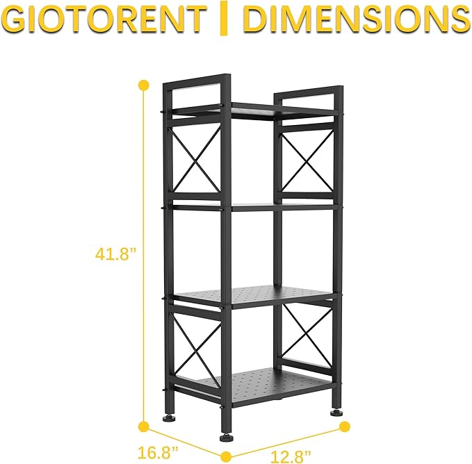 GIOTORENT 4-Tier Industrial Metal Bookcase, Narrow Bookshelf for Bedroom & Living Room - Tall Storage Shelf for Books Movies CDs, 16.8" W x 12.8" D x 41.7" H, Black