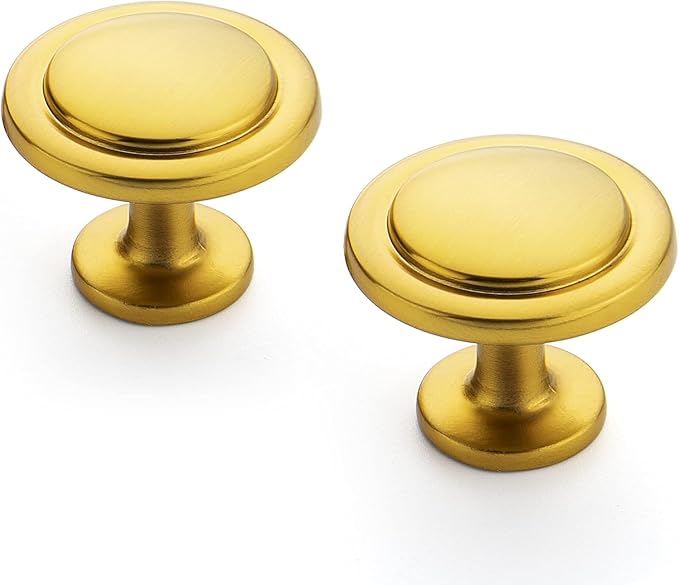Ravinte 10 Pack Brushed Brass Cabinet Pulls - 1-1/4 inch Kitchen Cabinet Knobs and Drawer Pulls for Dresser Drawers