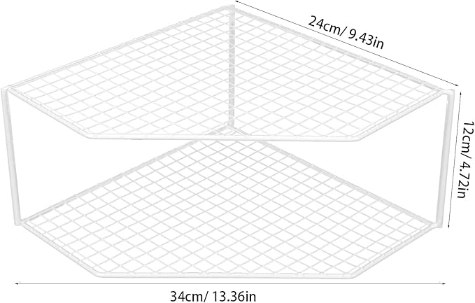 UPKOCH 2-Tier Corner Shelf Kitchen Cabinet Organizer, Metal Wire Counter and Cabinet Storage Rack for Plates, Dishes, Pots, Pans, Pantry, Grid Design for Stability and Drainage (White)