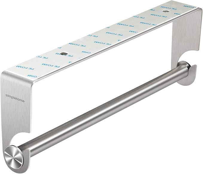 simpletome Kitchen Paper Towels Holder Under Cabinet Adhesive or Drilling Installation Brushed SUS304 Stainless Steel (Silver)