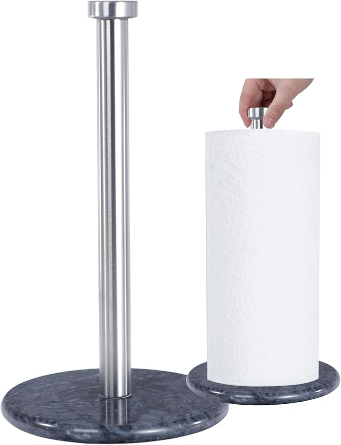 Paper Towel Holder with Marble Base - 13" x 7" Upright Paper Roll Dispenser with Heavy Non-Slip Base for Easy One-Handed Tear - for Countertops, Cabinets, and Bathrooms