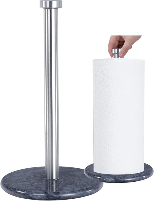 Paper Towel Holder with Marble Base - 13" x 7" Upright Paper Roll Dispenser with Heavy Non-Slip Base for Easy One-Handed Tear - for Countertops, Cabinets, and Bathrooms