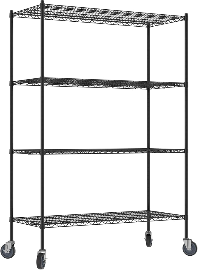 Commercial NSF Listed Black Epoxy Mobile Wire Shelving Kit 24" x 54" x 80", with 4 Shelves Perfect for Warehouse, Walk-in Refrigerator, Freezer, Grocery Store, Restaurant, Dishroom
