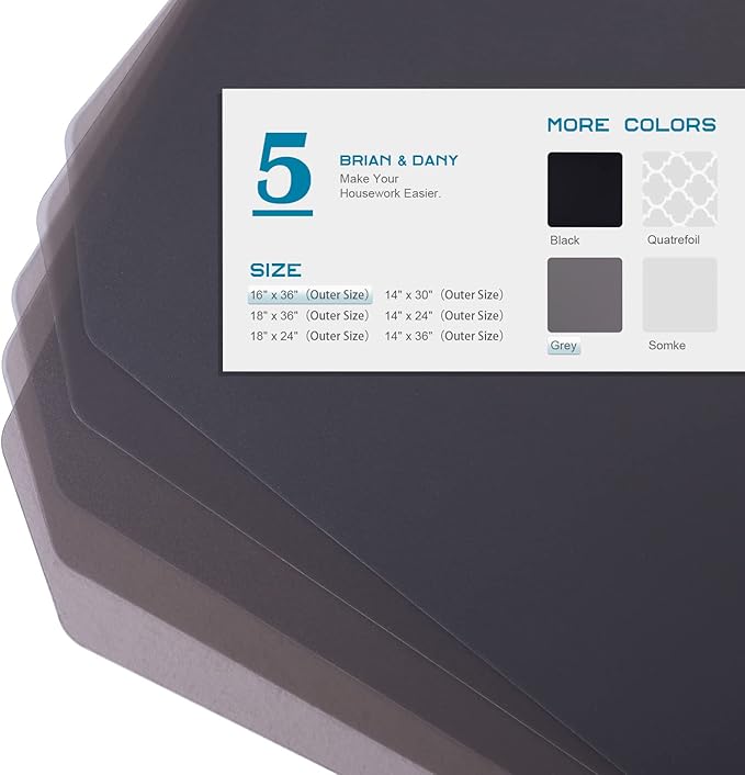 BRIAN & DANY Wire Shelf Liner 16" X 36", Heavy Duty Shelf Liners for Wire Shelving, Waterproof Protector Mats, Set of 5, Charcoal