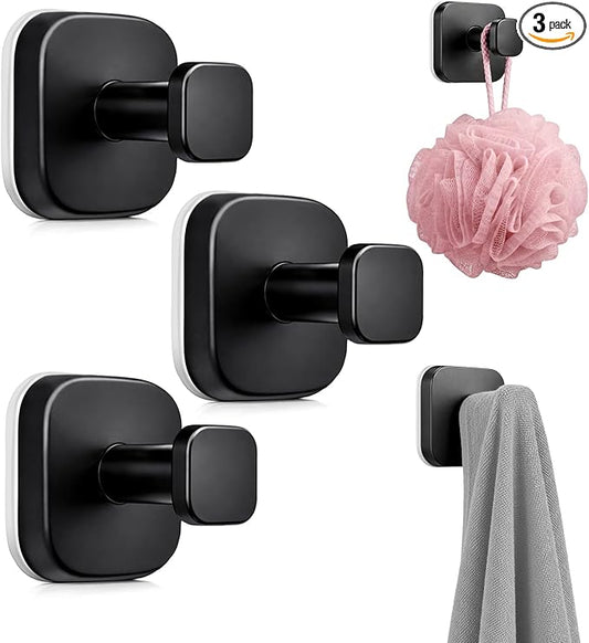 Zrpot 3 PCS Bathroom Hooks for Towels, Suction Cup Hooks for Shower, Door Hooks for Hanging Robe Loofah Removable Wall Hooks for Kitchen Glass Window Black