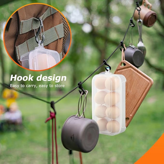 JIANWEI Egg Holder Camping, Shockproof 8 Grid Egg Container Clear Portable Egg Tray with Lid Plastic Egg Carrier for Refrigerator, Egg Storage Case for Camping Picnic Travel(White)