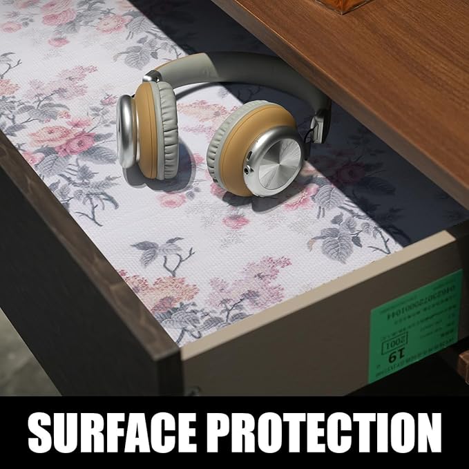 Amiitay Drawer and Shelf Liner for Cabinets, Non-Adhesive and Strong Non-Slip Vintage Floral Shelf Cabinet Drawer Liners for Kitchen,Table,Bookshelves,Waterproof Cupboard Liners,12IN x 10FT