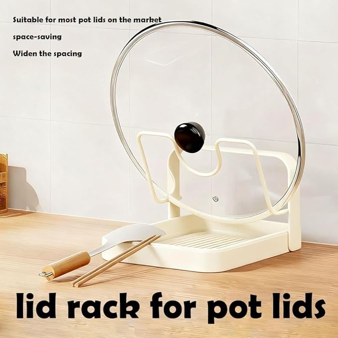 Kitchen Pot Lid Storage Rack, Pot Lid Holder With Tray,304 Stainless Steel Pots Lids Holder While Cooking, Multifunctional Kitchen Pots Cover Organizer for Countertop