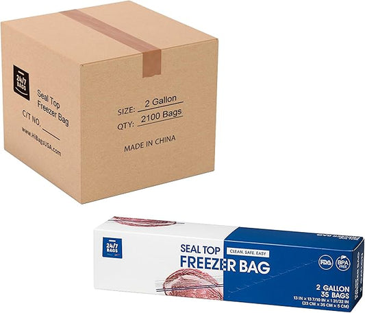 Bulk 2 Gallon Freezer Bags, 210 Count with Expandable Bottom and New Calendar Feature, Easy Fill (6 Boxes of 35)