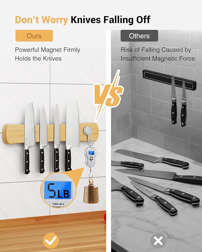 Magnetic Knife Holder for Wall, 12 Inch Bamboo Strong Magnetic Knife Strip, Small Kitchen Storage Space Savers, Rv Apartment Farmhouse Accessories Organizer, Housewarming Gifts for New Home