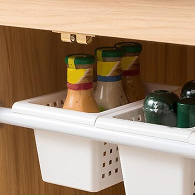 JTLB Storage Basket for Expandable Rod Under Sink Organizer PP Plastic Hanging Basket for Closet Wardrobe Kitchen