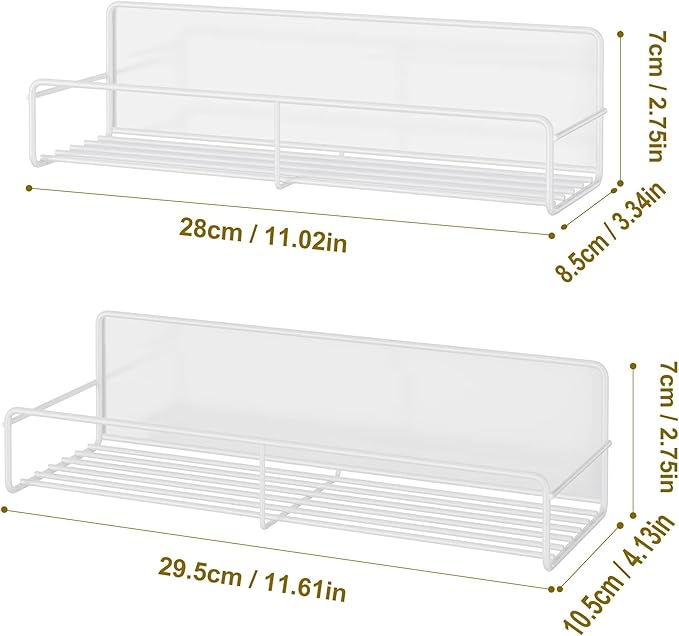 Mystozer 2 Pack White Magnetic Spice Rack Organizer, Space Saver for Refrigerator and Whiteboard, Metal Fridge Shelf for Kitchen and Classroom