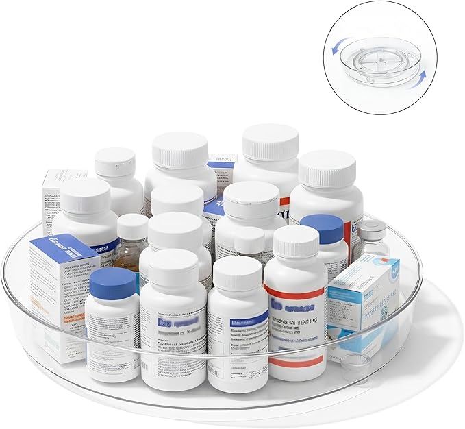 2-Tier Vitamin Storage Organizer, Rotary Turntable Organizer for Vitamin Bottles and Medicine Bottle, Vitamin Bottle Organizer for Countertop, Bathroom Cabinet Storage (2)