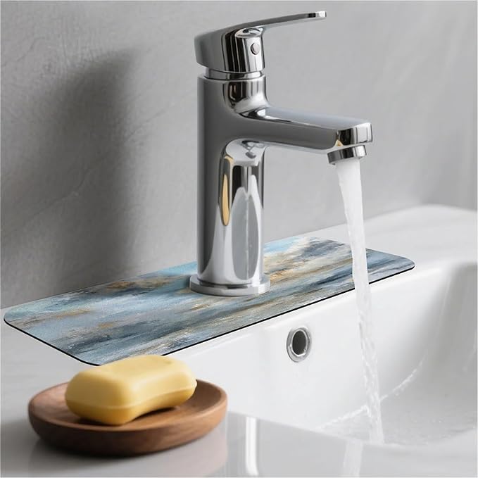 Kitchen Sink Splash Guard，blue and gray sky Faucet Mat Sink Gadgets-Super Absorbent Fast Drying Mat Drip Catcher for Kitchen, Bathroom,Sink Mat, Dish Drying Mat, Bathroom(15" X 5.5" )