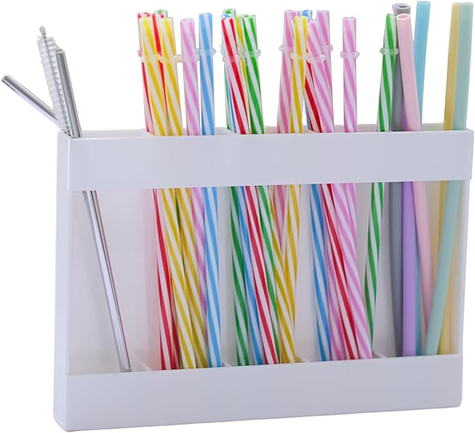 White Acrylic Straw Holder & Tumbler Organizer for Cabinet Door, Countertop – Reusable Straw Storage Dispenser, Kitchen Cabinet Organizer for Straws, Accessories (white)
