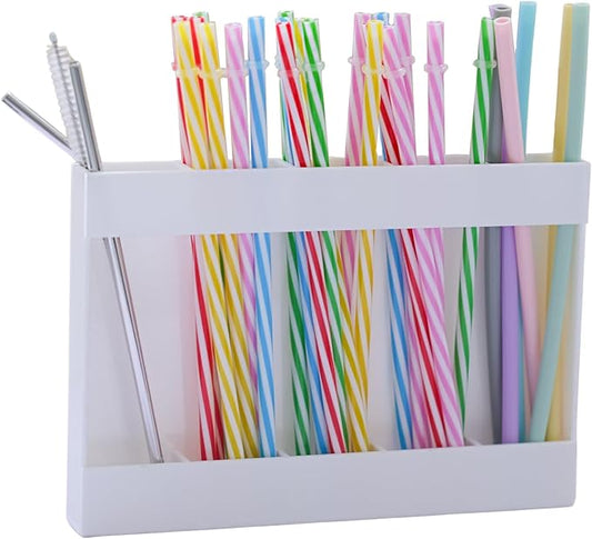 White Acrylic Straw Holder & Tumbler Organizer for Cabinet Door, Countertop – Reusable Straw Storage Dispenser, Kitchen Cabinet Organizer for Straws, Accessories (white)