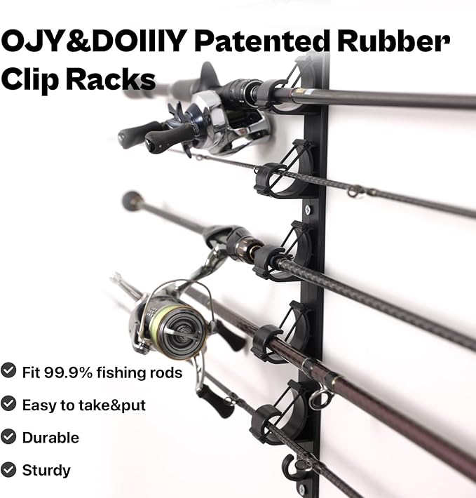 OJYDOIIIY Wall Mount Fishing Rod Holders,Horizontal/Ceiling Fishing Pole Storage Rack for Garage 2 Packs