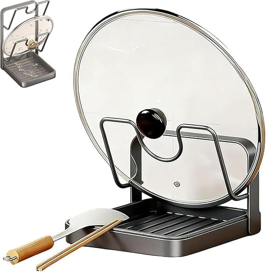 Kitchen Pot Lid Storage Rack, Lid Holder While Cooking, 2026 New Multifunctional Kitchen Organizer Stand For Stove Top, 304 Stainless Steel Pot Lid Holder With Tray (Single-layer)