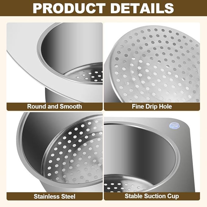 Drain Basket for Kitchen Sink, Stainless Steel Swan Sink Strainer Basket, Multifunction Hanging Sink Strainer Colander Drain Basket Quick Drain Kitchen Tools for Hanging Filter Basket Food Waste (2)
