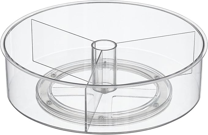 mDesign Lazy Susan Turntable Divided Spinner for Kitchen/Bathroom, Pantry, Fridge, Cupboards Organizing, Fully Rotating Organizer for Food, Spices, Condiments, 11.5" Round, Lumiere Collection, Clear