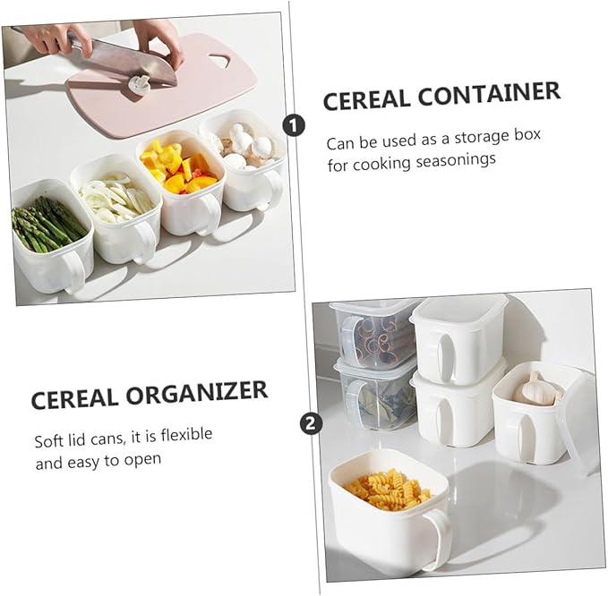 Kitchen Food Storage Containers with Handle and Lid Large White Plastic Airtight Cereal Storage Canisters for Fridge 2pcs Food Organizer Boxes with Labels for Fruit