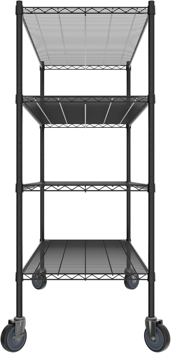 Commercial NSF Listed Black Epoxy Mobile Wire Shelving Kit 24" x 60" x 60", with 4 Shelves Perfect for Warehouse, Walk-in Refrigerator, Freezer, Grocery Store, Restaurant, Dishroom