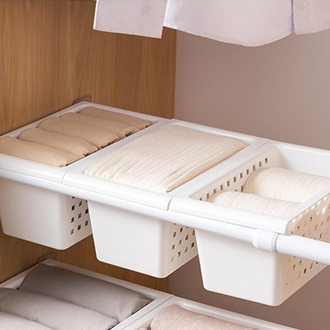 Under Shelf Basket, 2Pcs Hanging Storage Basket for Expandable Rod Under Cabinet Shelf Organizer for Closet Wardrobe Kitchen