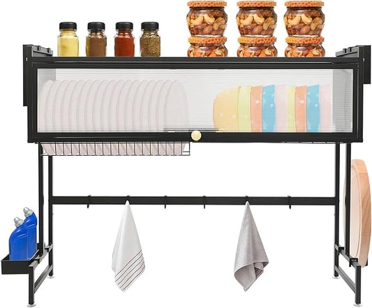 Over The Sink Dish Drying Rack, 3 Tier Large Dish Drainer Drying Rack with Drainboard, 40 Inch Stainless Steel Multifunctional Kitchen Organizer Storager for Dishes Glasses Bowls Cutlery