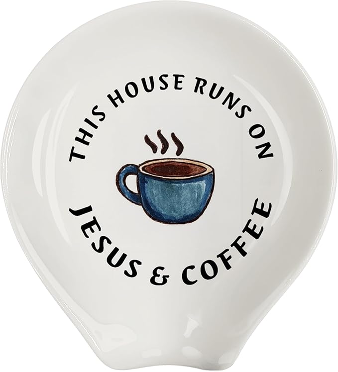 Coffee Spoon Rest, Coffee Bar Accessories & Spoon Holder, Coffee & Jesus Ceramic Spoon Holder for Coffee Lovers Gifts for Friend Wife Husband Sister (White-2)