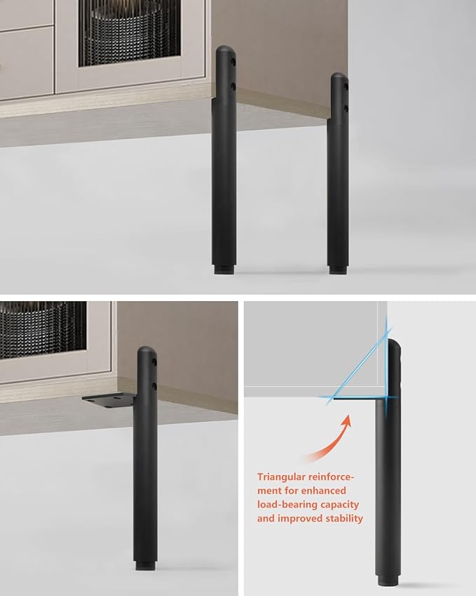 4 Pack Adjustable Cabinet Legs Stand Black 7.2-9.6 Inch Furniture Support Feet Dresser Legs Replacement Extensions End Table Feet Riser Cylinder