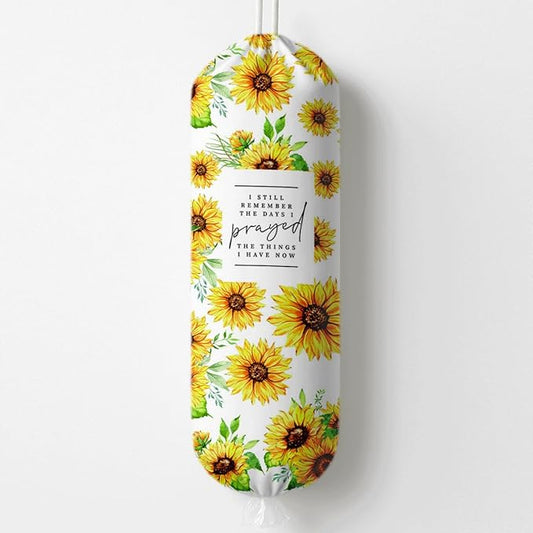 Plastic Bag Holder, Inspirational Plastic Bag Holder for Kitchen Essentials, Sunflower Trash Sack Storage Dispenser for Home Decor, Kitchen Gifts to Women Family Friends Grandma Mom