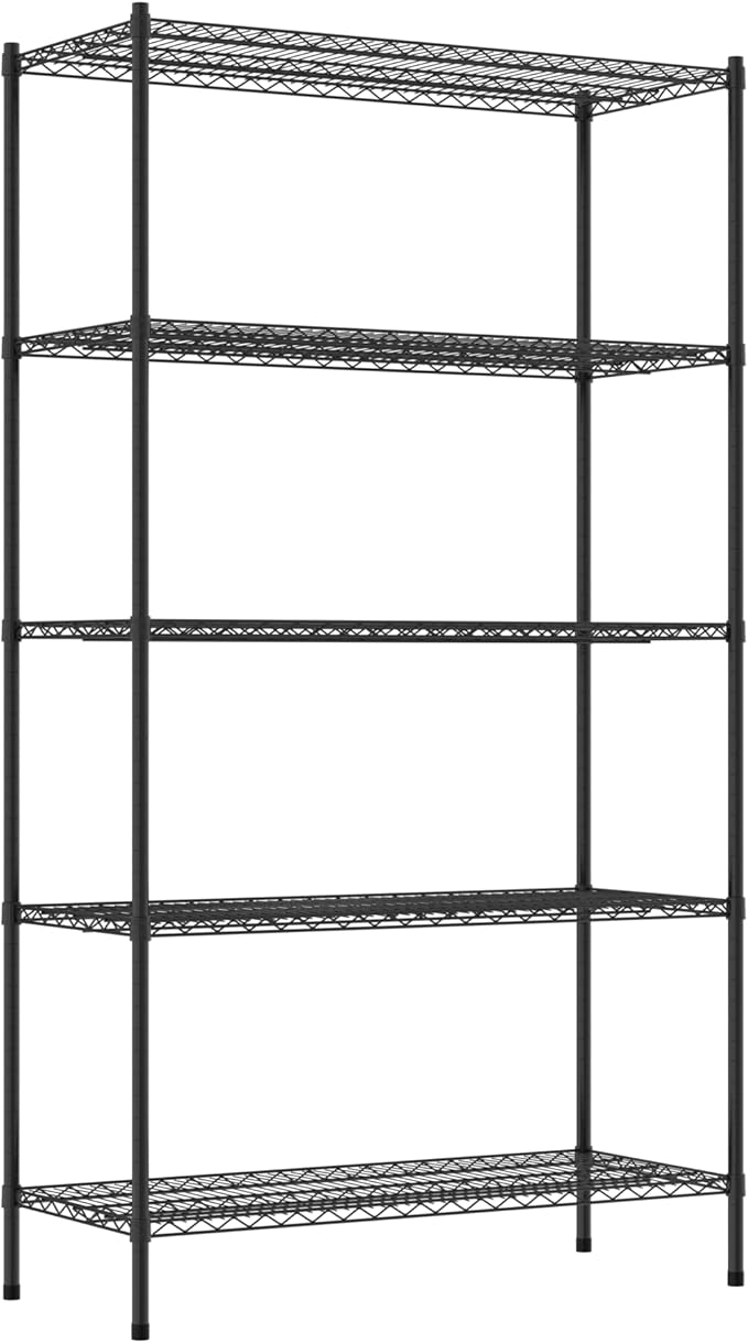 Commercial NSF Listed Black Epoxy Stationary Wire Shelving Kit 21" x 48" x 86", with 5 Shelves Perfect for Warehouse, Walk-in Refrigerator, Freezer, Grocery Store, Restaurant, Dishroom