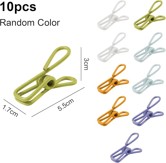 Multipurpose Metal Bag Clips - 2 Inch Colorful Sealer for Sealing Food, Paper Holder, Clothesline Clip for Laundry Hanging, Kitchen Bags (Colorful, 10PCS)