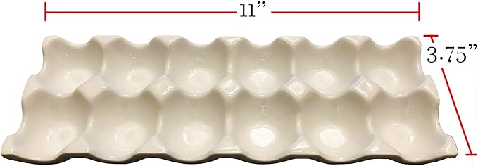 Ceramic Egg Holder, 12 Porcelain Serving Tray - White Scandinavian Farmhouse Chic Carrier Egg Box for Home, Kitchen, Fridge, Restaurant