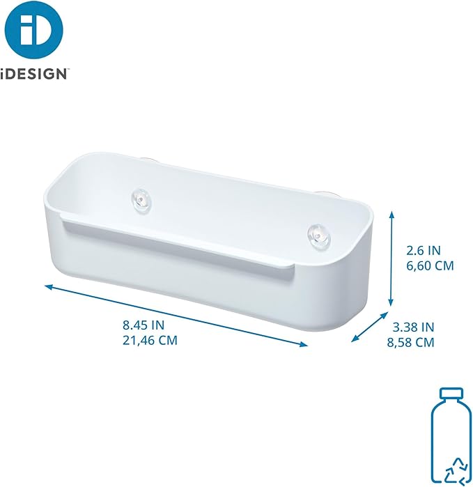 iDesign Suction Kitchen Sink Caddy Sponge Holder with Dishcloth Bar - White